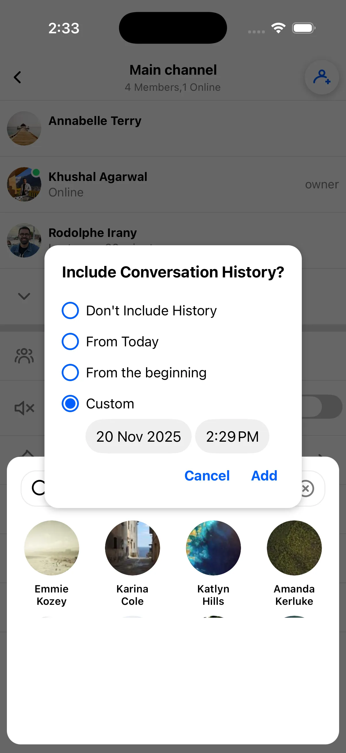 Modal for the past conversation history access restriction