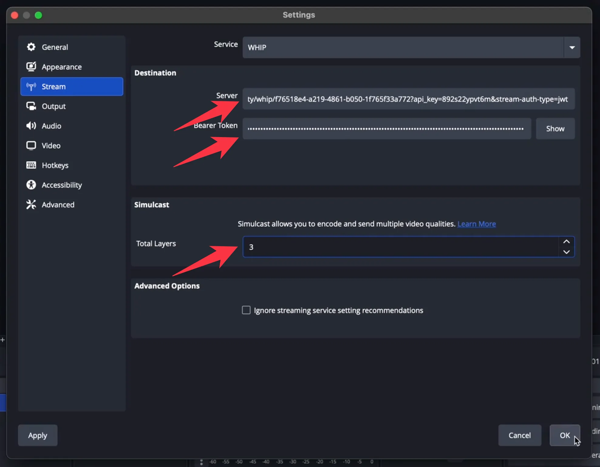 OBS Simulcast Settings