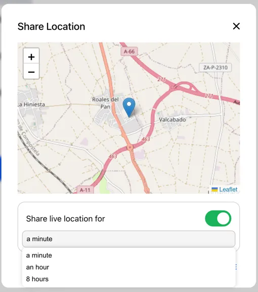 ShareLocationDialog with live location durations