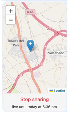 Preview of live location attachment