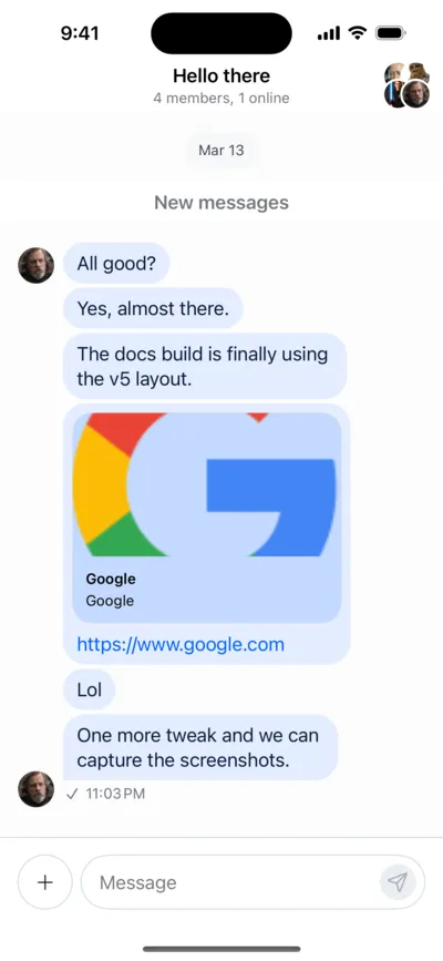 Screenshot of the left aligned message list.