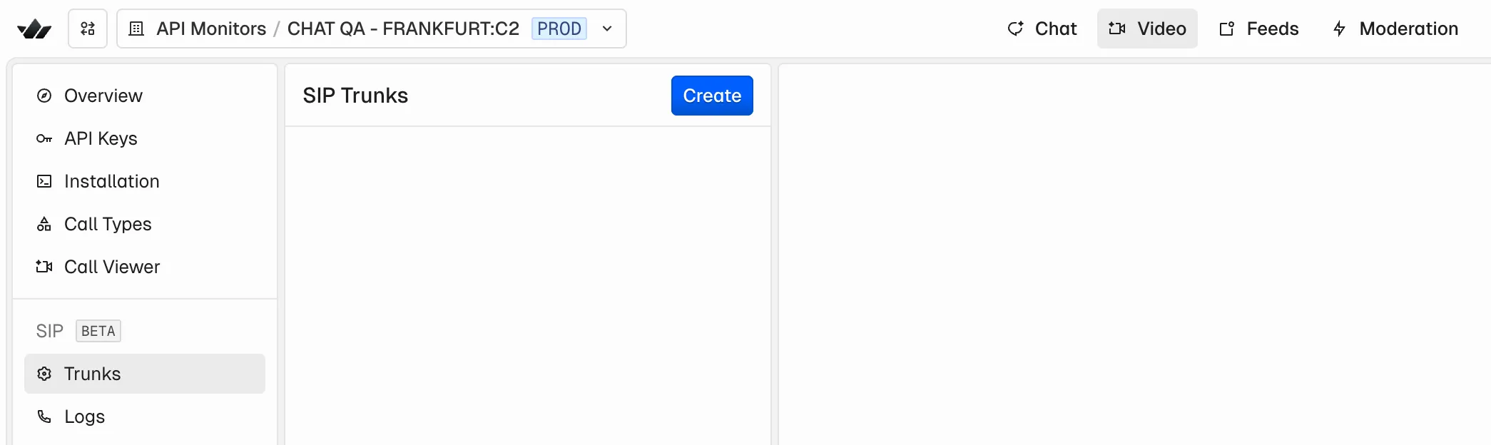 SIP Trunk section in the dashboard
