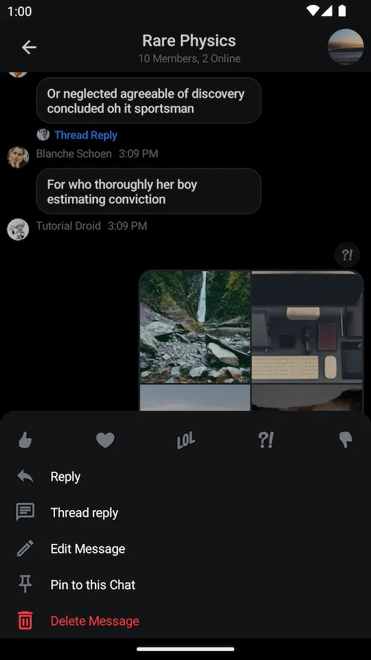 The Default Selected Message Menu Dark