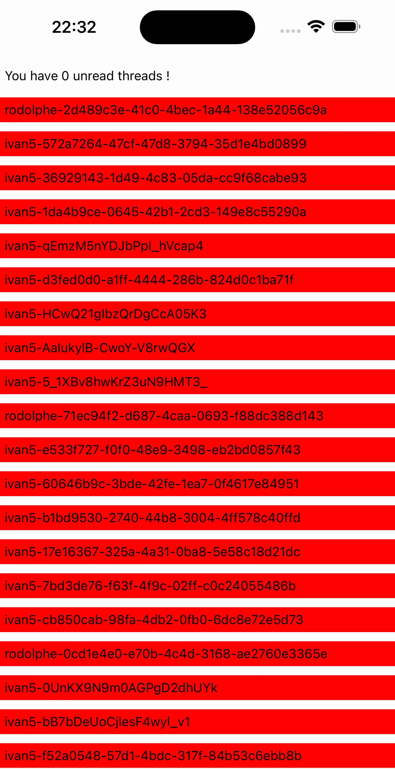Thread list with item spacing