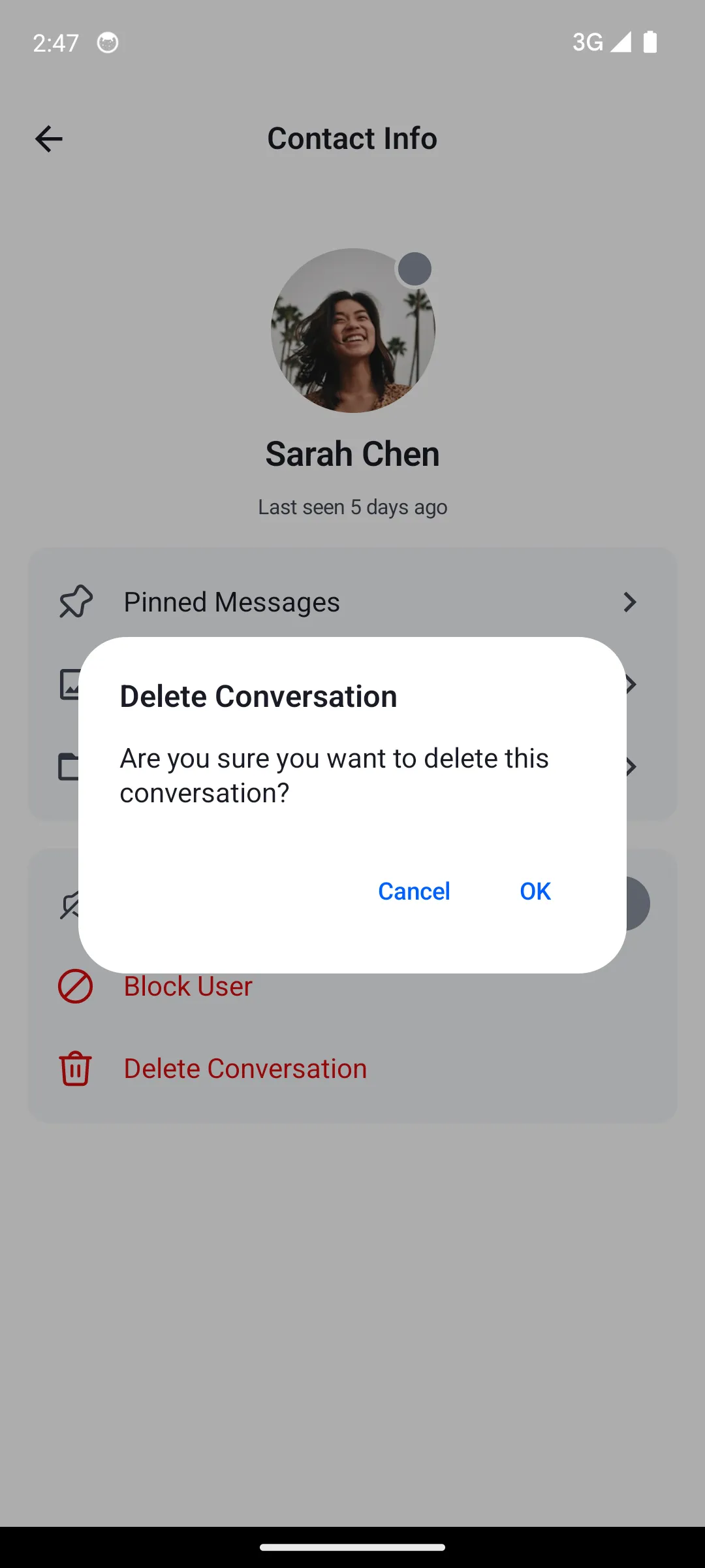 Dialog for the past conversation history access restriction