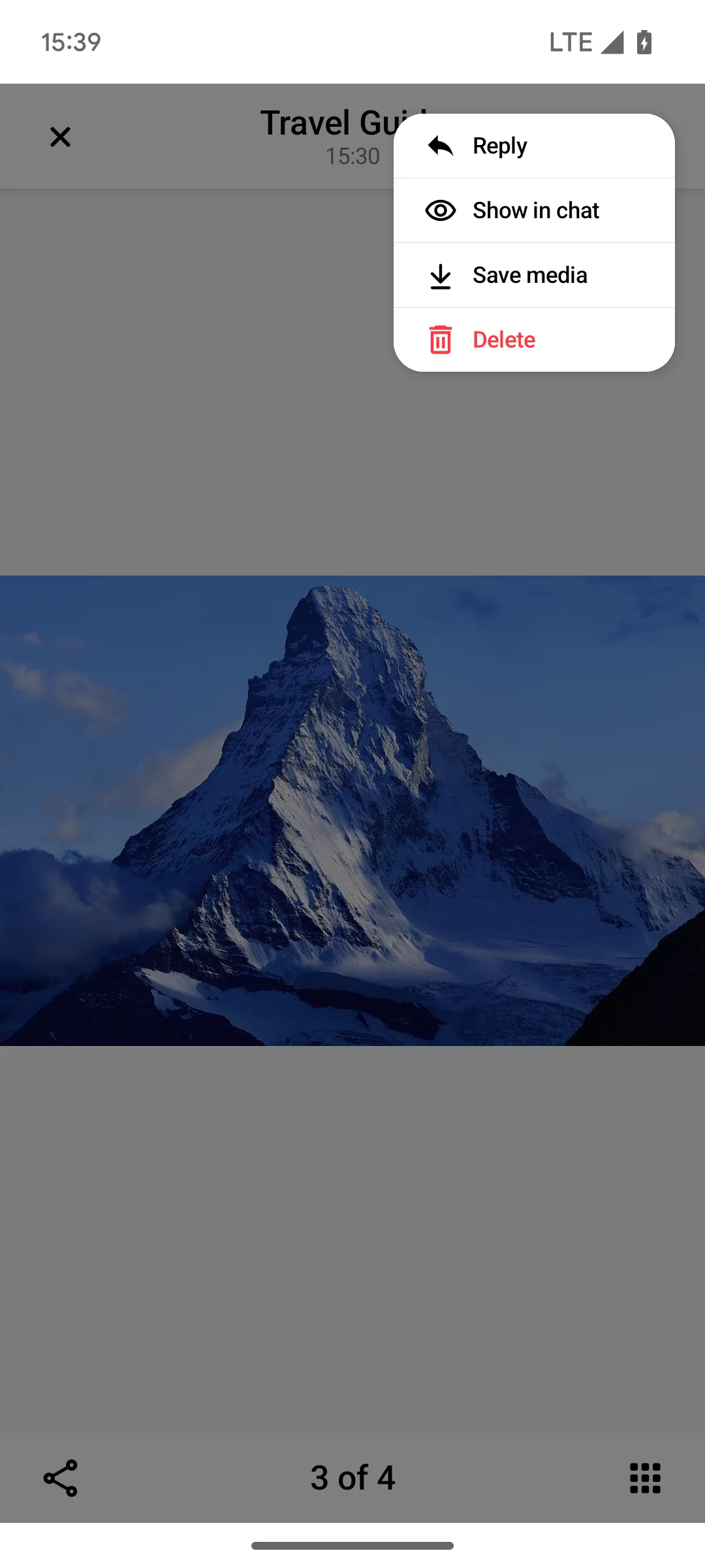 Default Image and Video Attachment Gallery with Options Light Mode