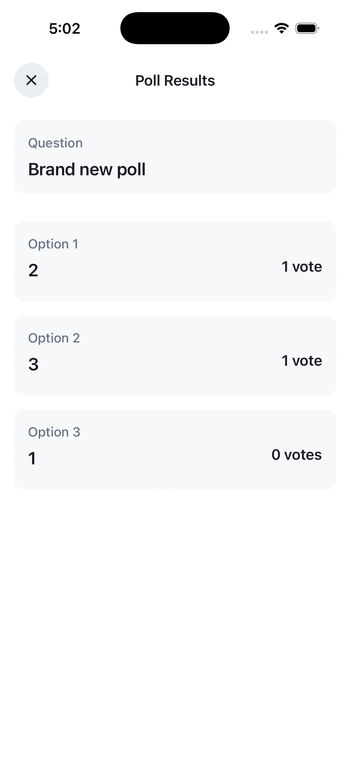 Poll results screen with custom header