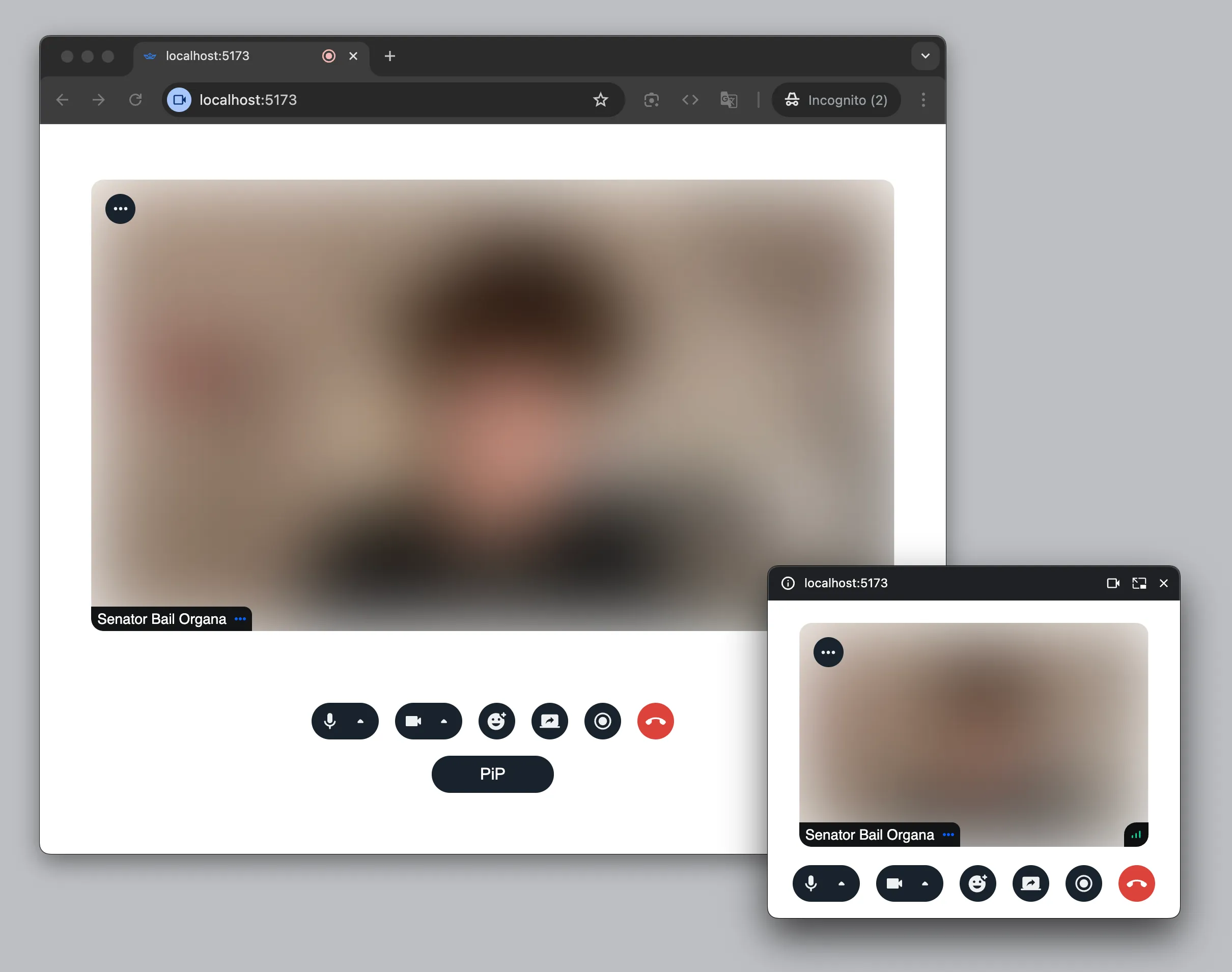 Call UI rendered in PiP window
