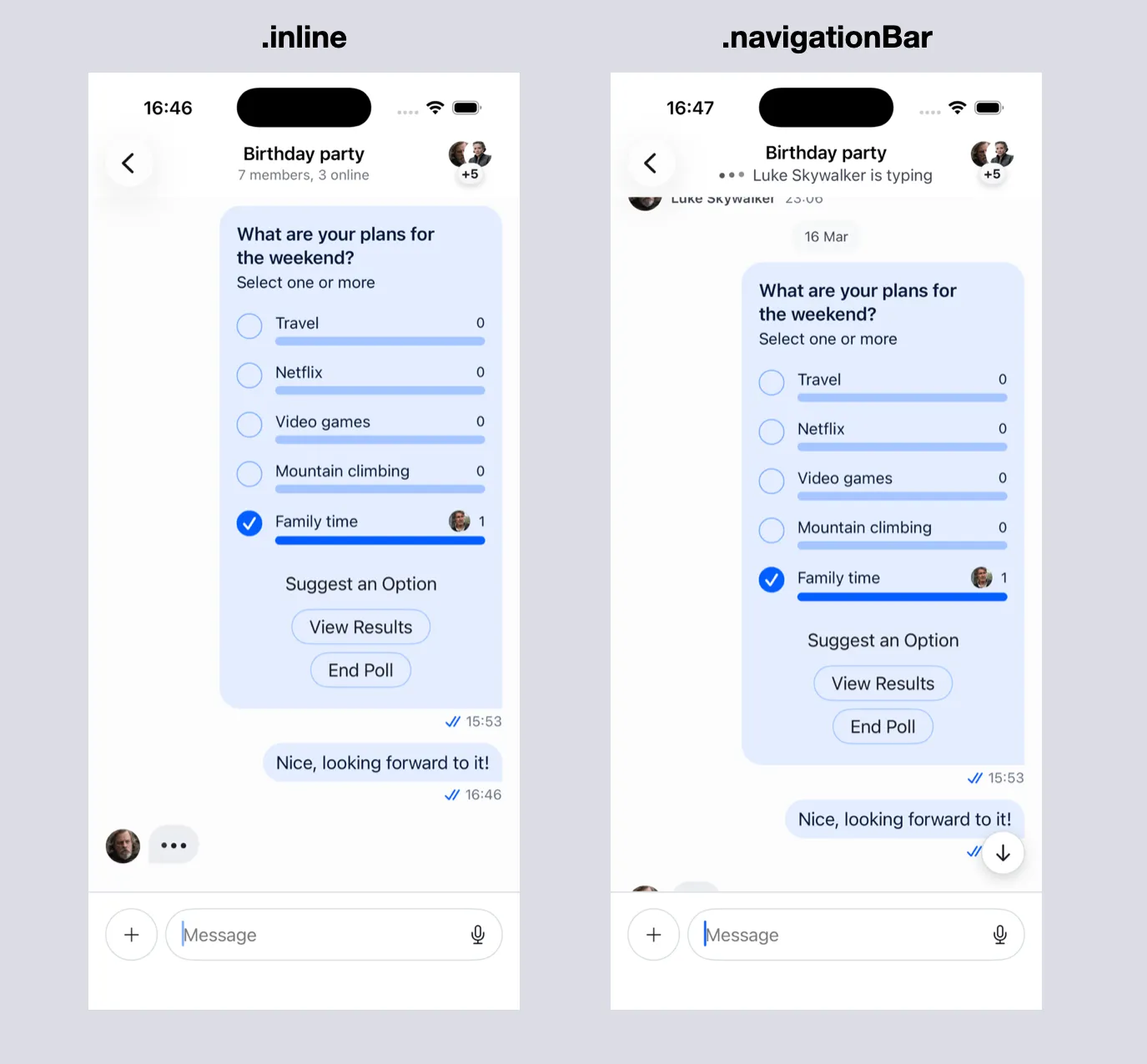 Depiction of the different options of the typing indicator options.