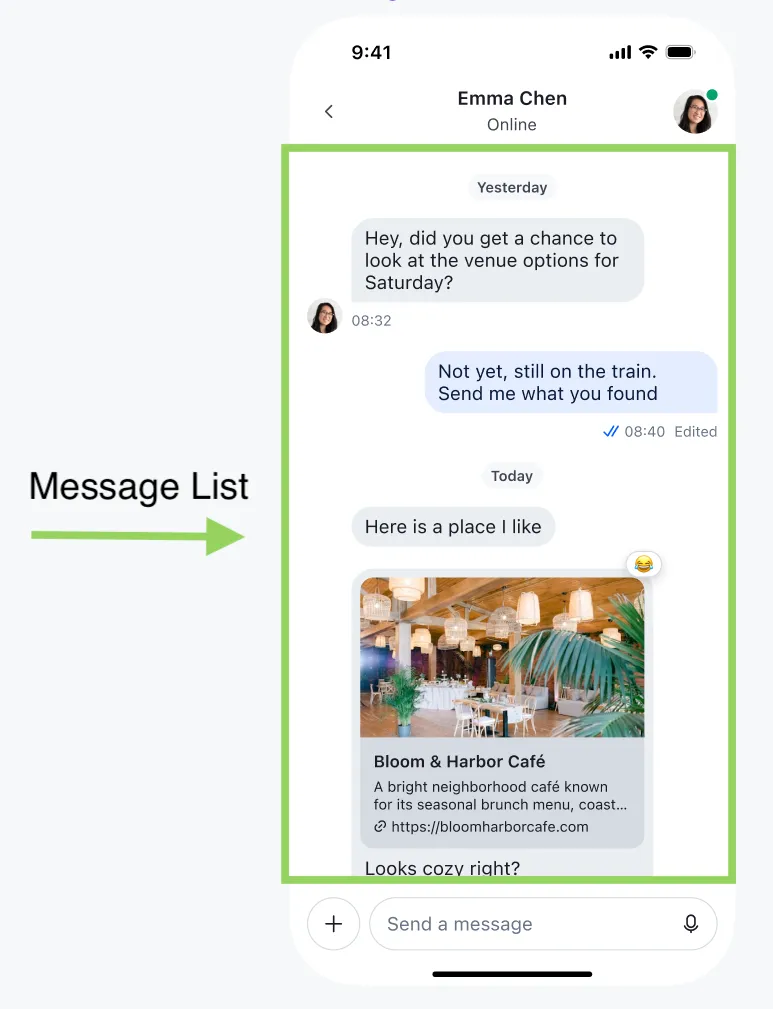 Depiction of the message list.
