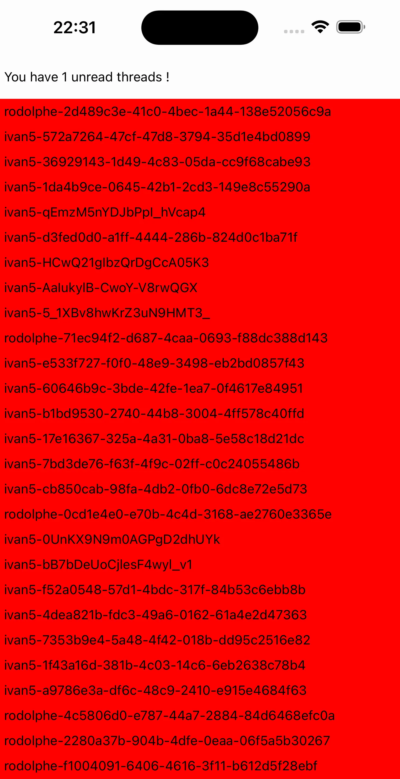 Thread list with unread count banner