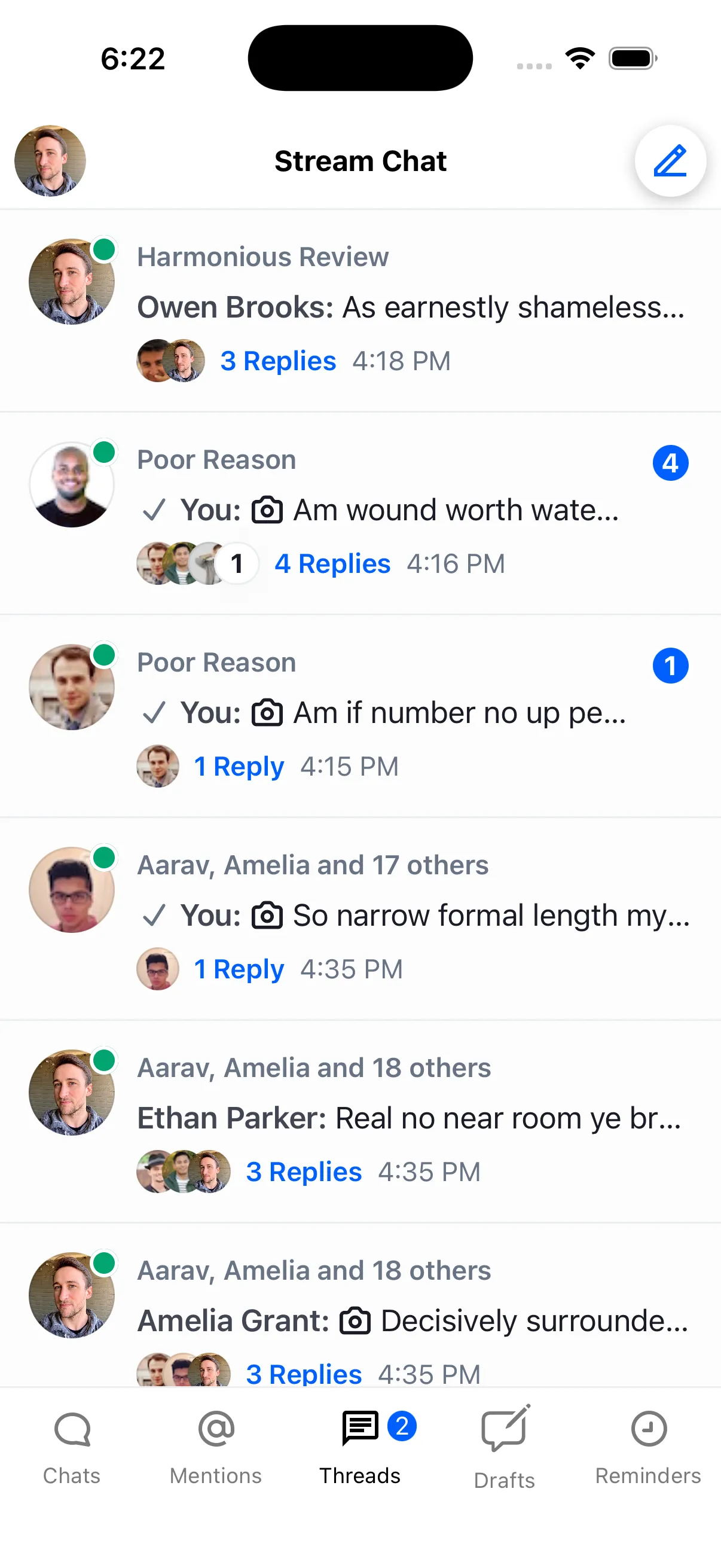 Default thread list screen