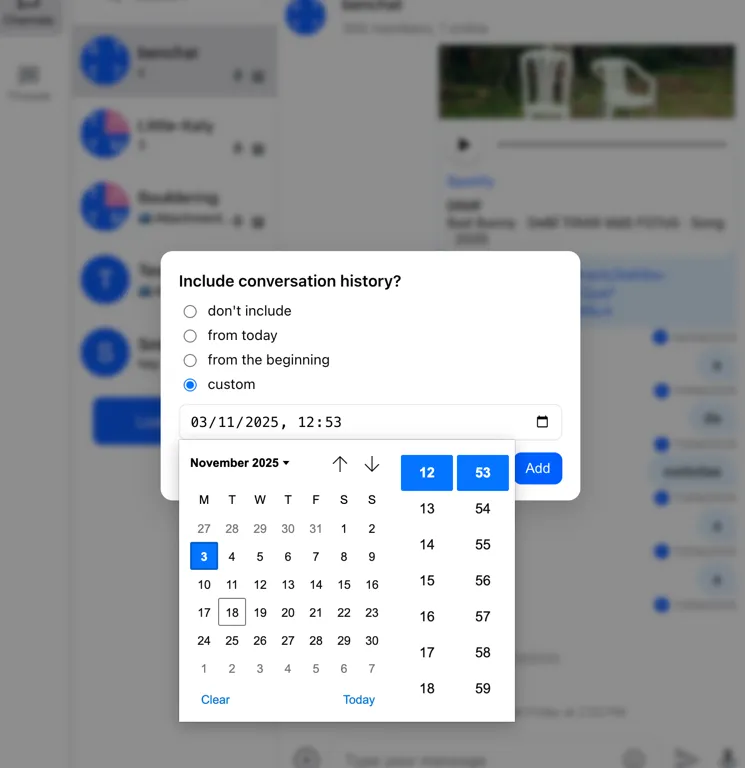 Dialog for the past conversation history access restriction