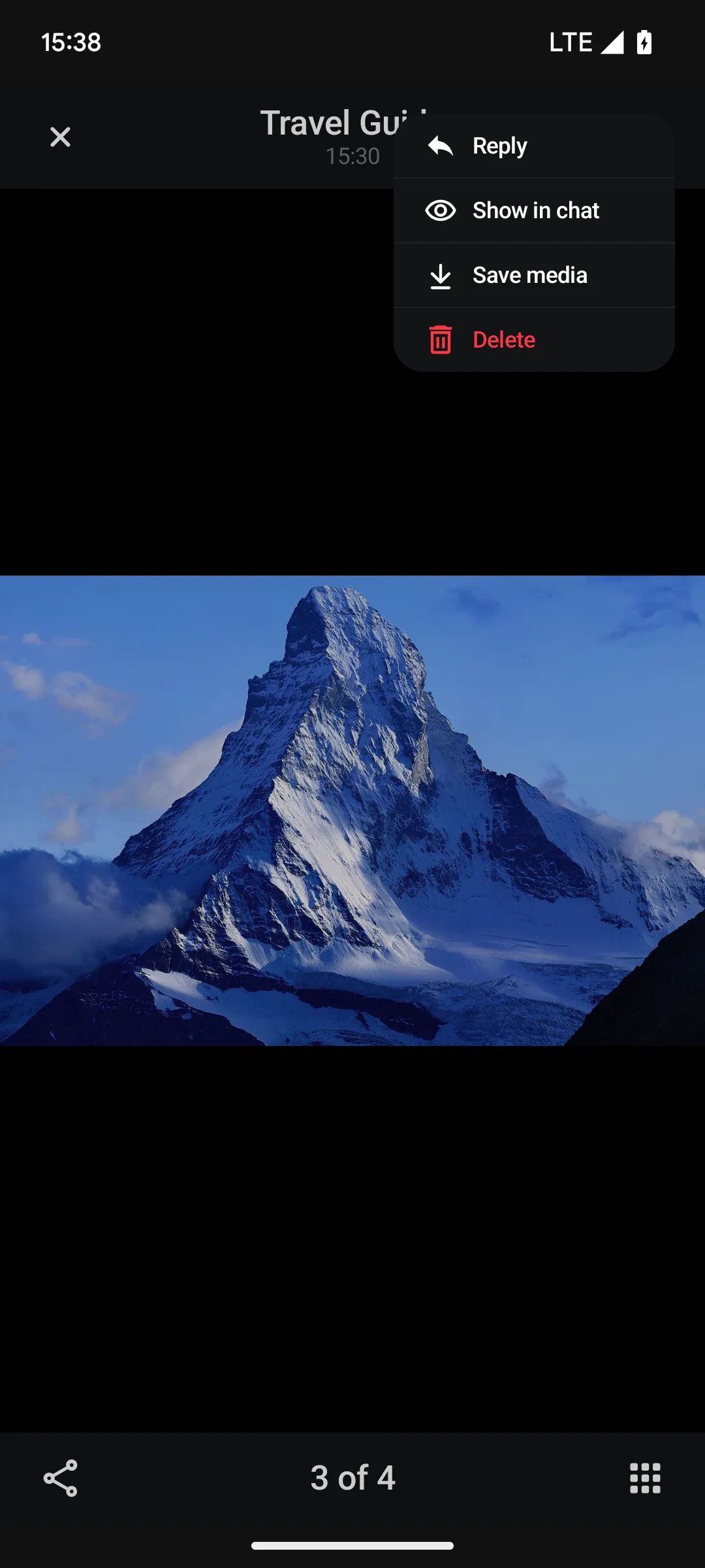 Default Image and Video Attachment Gallery with Options Dark Mode