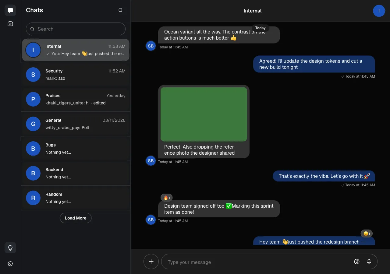 Stream Chat React UI in Dark Theme