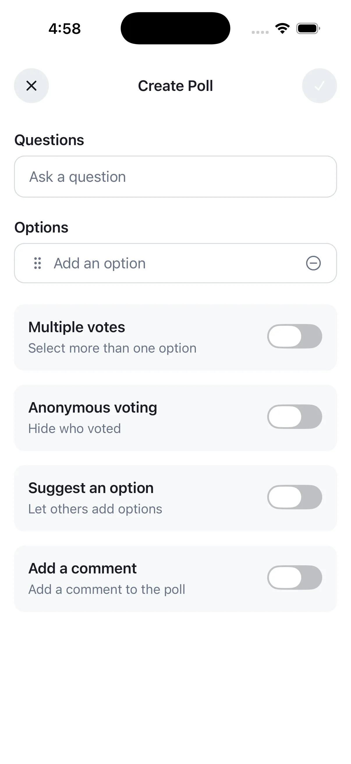 Default poll creation screen