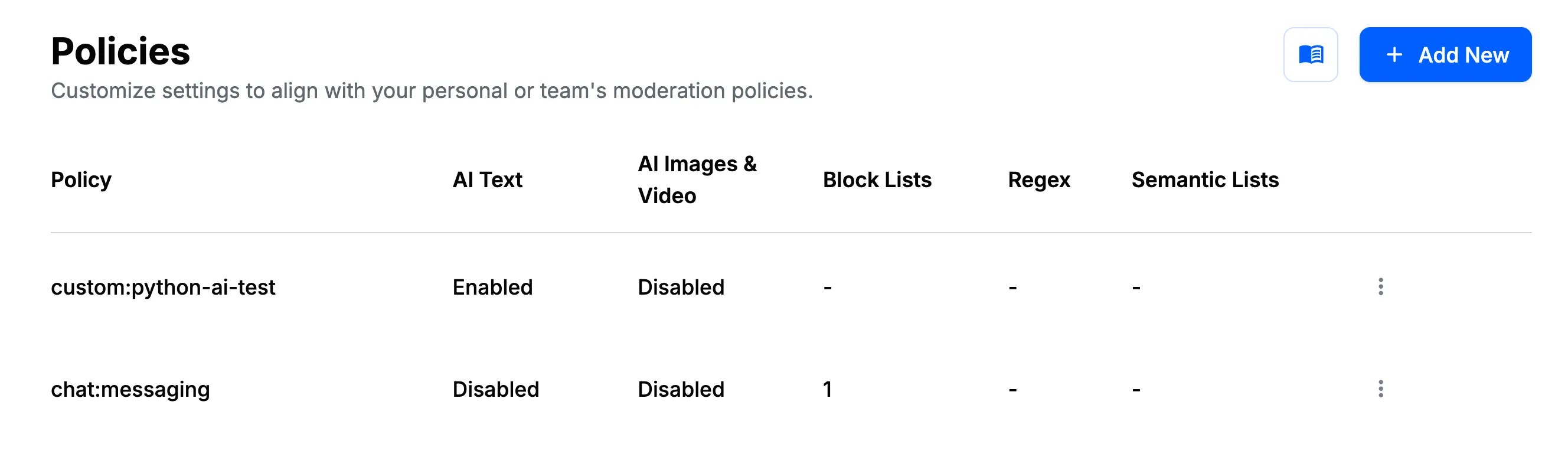 The audio moderation policy page in the Stream dashboard
