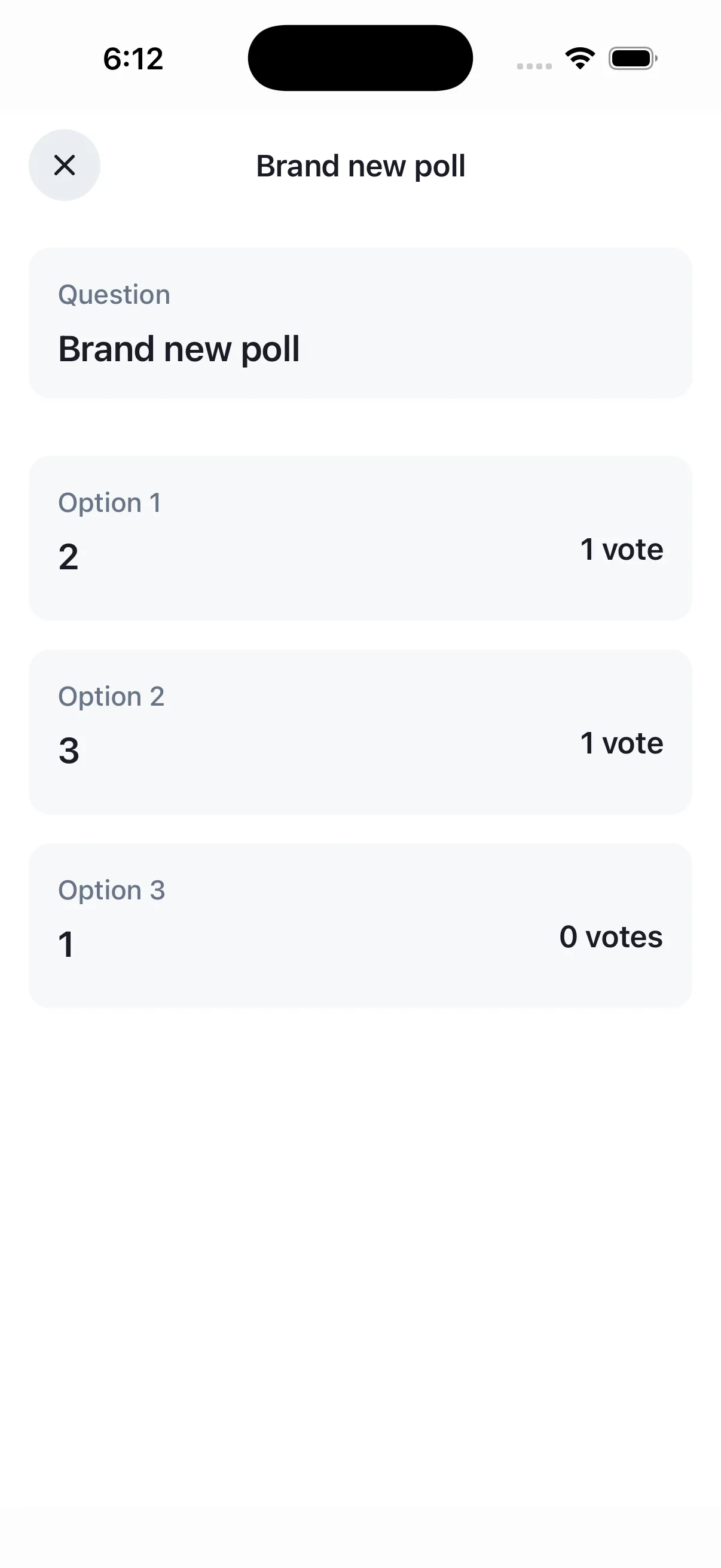 Poll results with poll name pinned as header