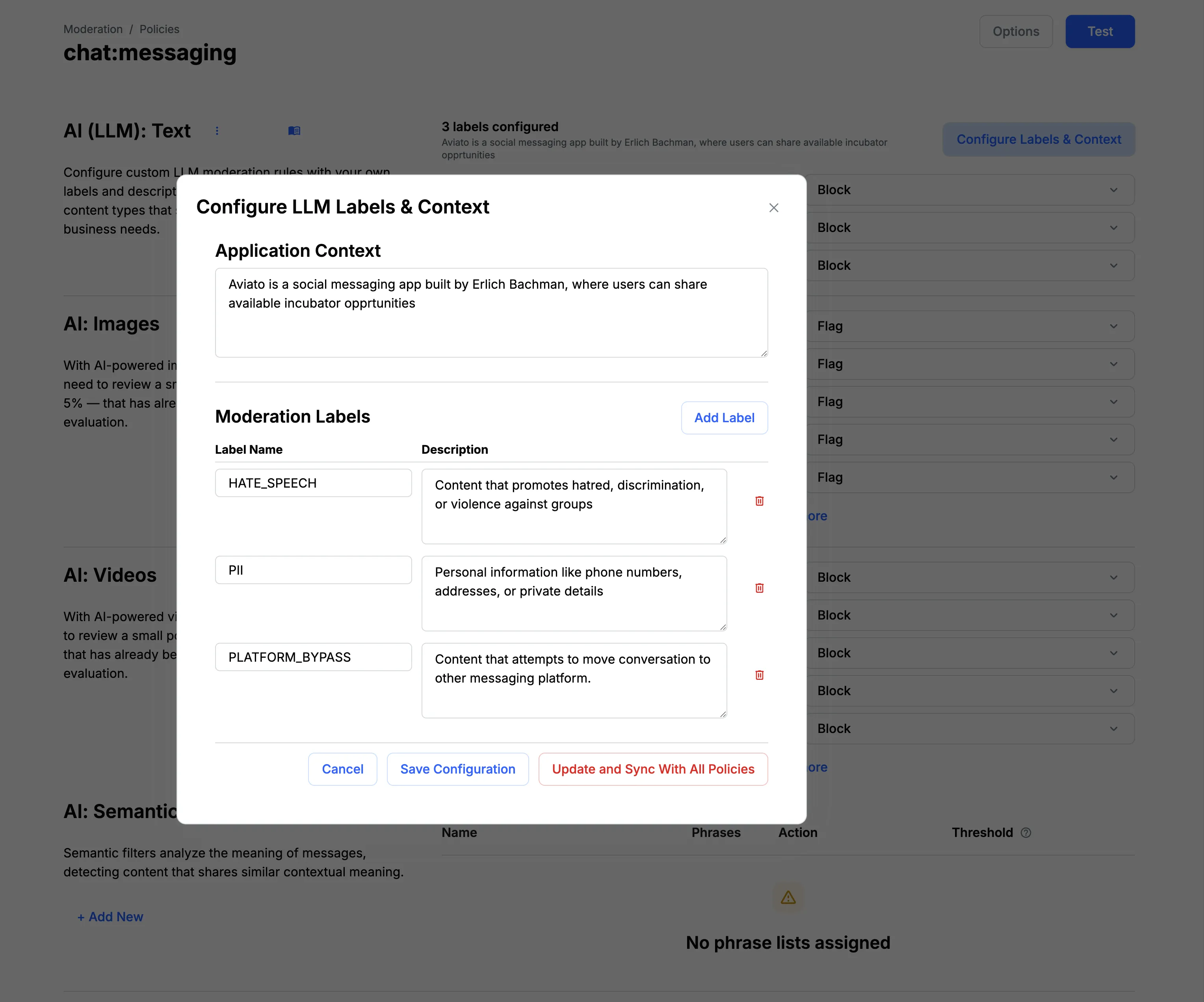 AI LLM Text Moderation Configuration