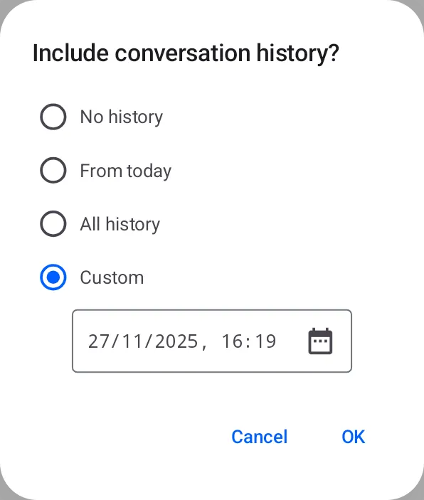 Dialog for the past conversation history access restriction