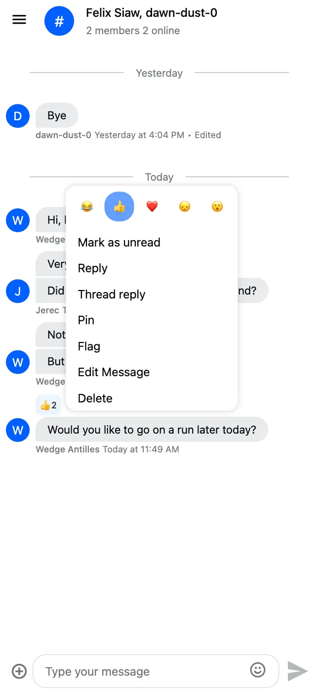 Message Reactions Selector Screenshot