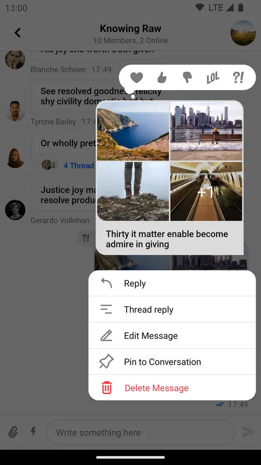 Message options in light mode