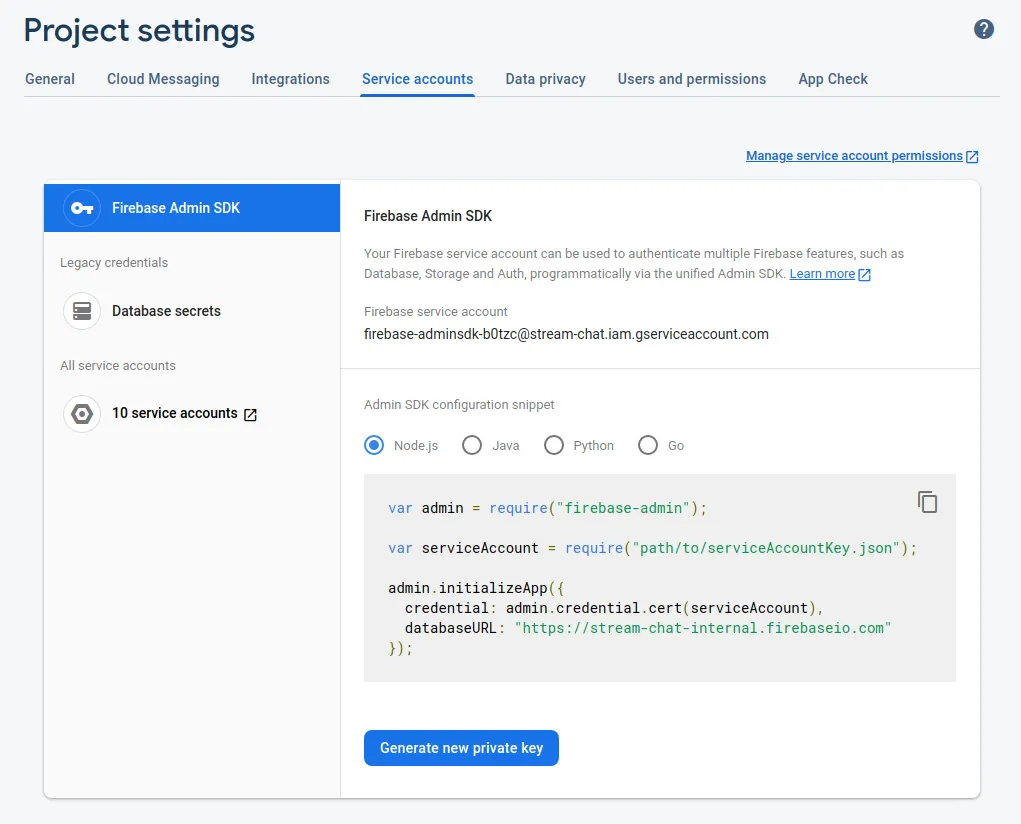 Generate your Firebase Credentials json file