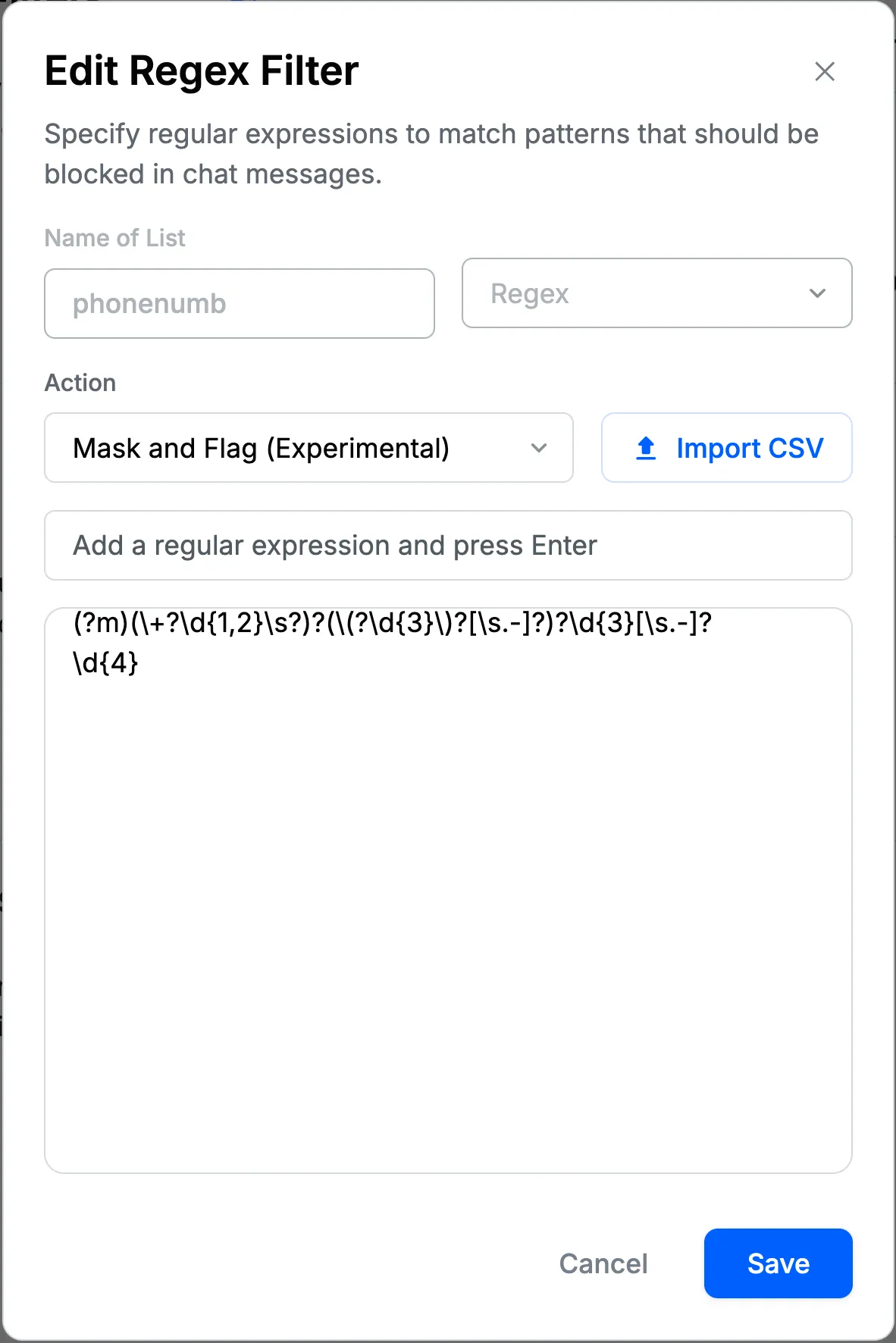 Phone Number Regex Filter