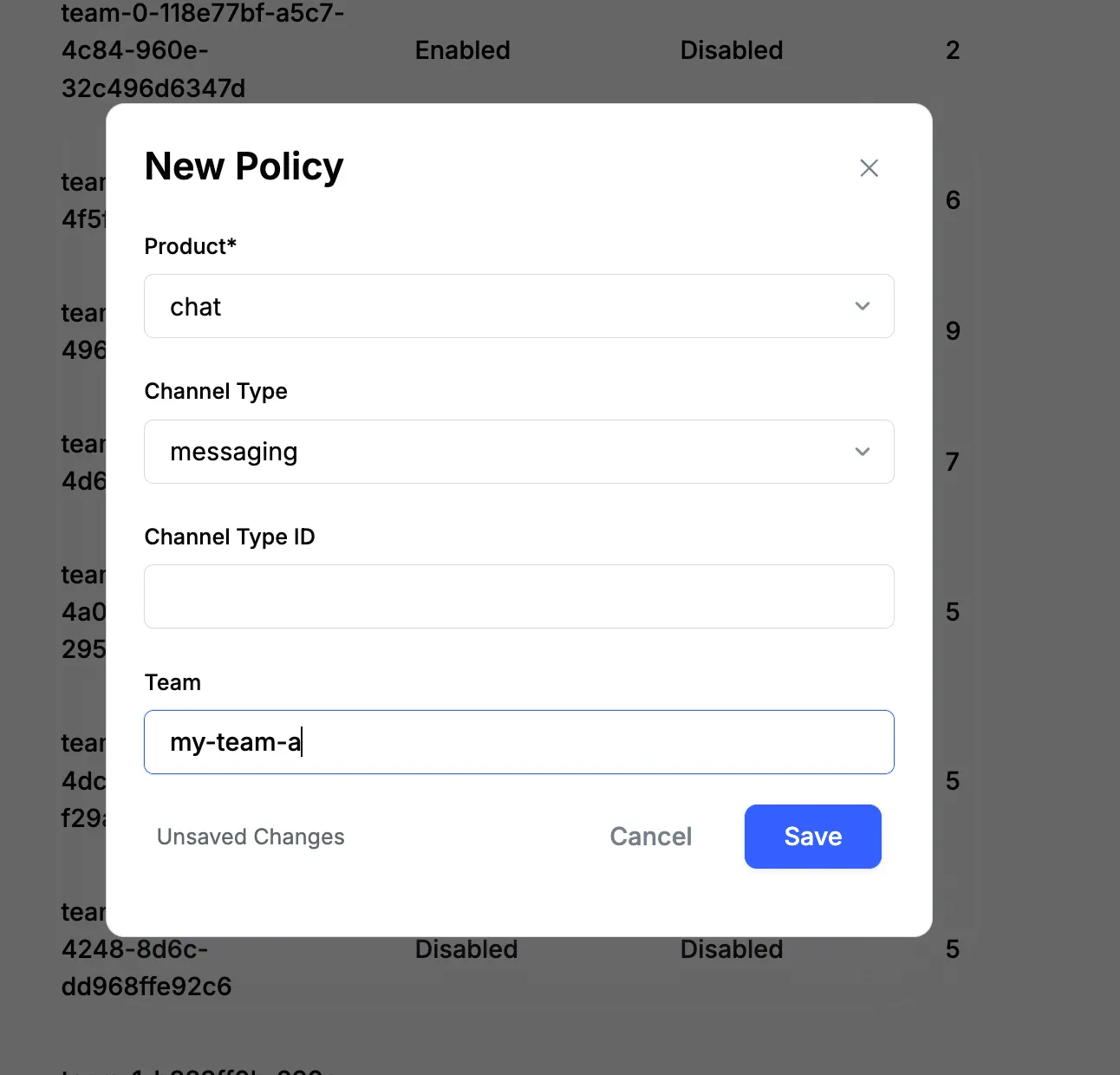 Team level policy checkbox