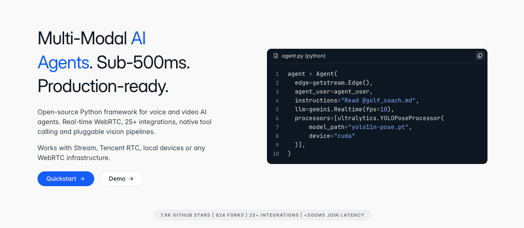 Vision Agents  -  Multi-Modal AI Agents, Sub-500ms, Production-ready