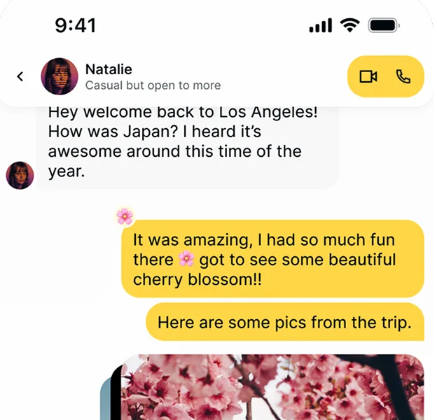 Social app chat interface showing a dating app powered by Stream
