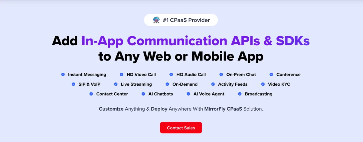 MirrorFly - Add In-App Communication APIs and SDKs to Any Web or Mobile App