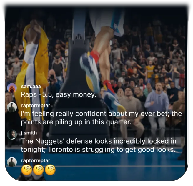 Live sports chat with in-app betting reactions during a prediction market event