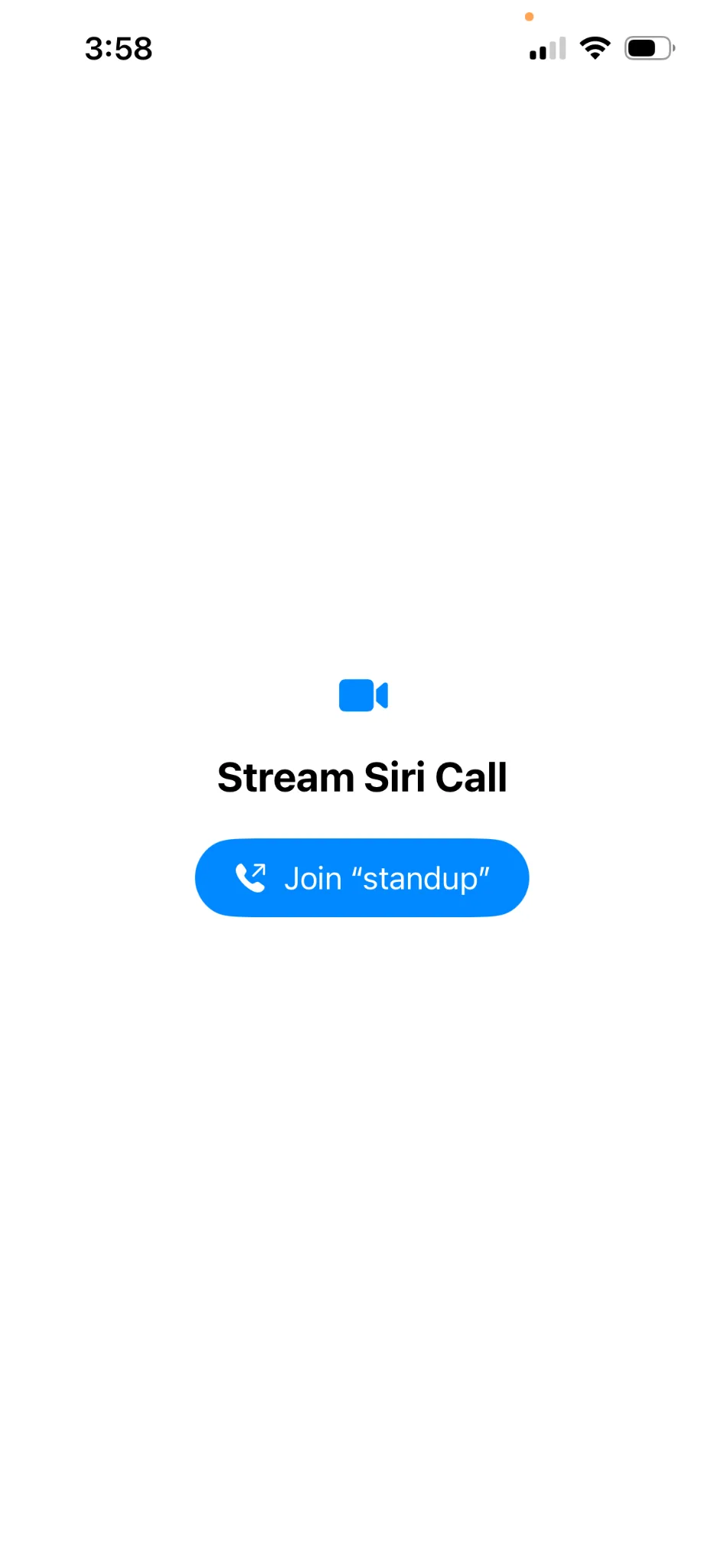 Stream Siri Call app pre-call screen with a "Join standup" button