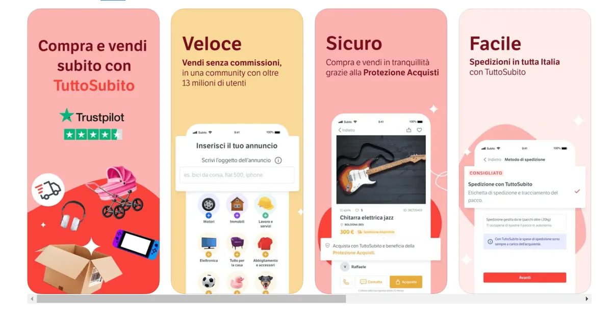 The Subito app: buy and sell with TuttoSubito, with commission-free selling, buyer protection, and shipping across Italy