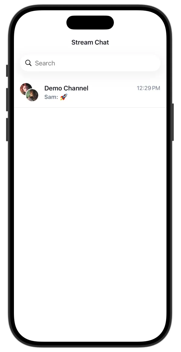 Channel list created by the coding agent, populated with the seeded demo channel