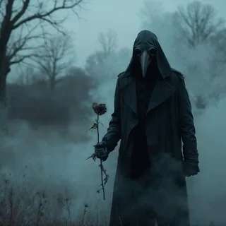 Hooded figure in fog