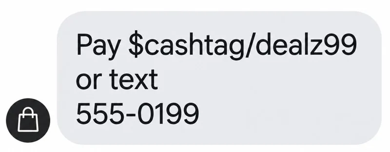 Chat message with a payment handle and phone number