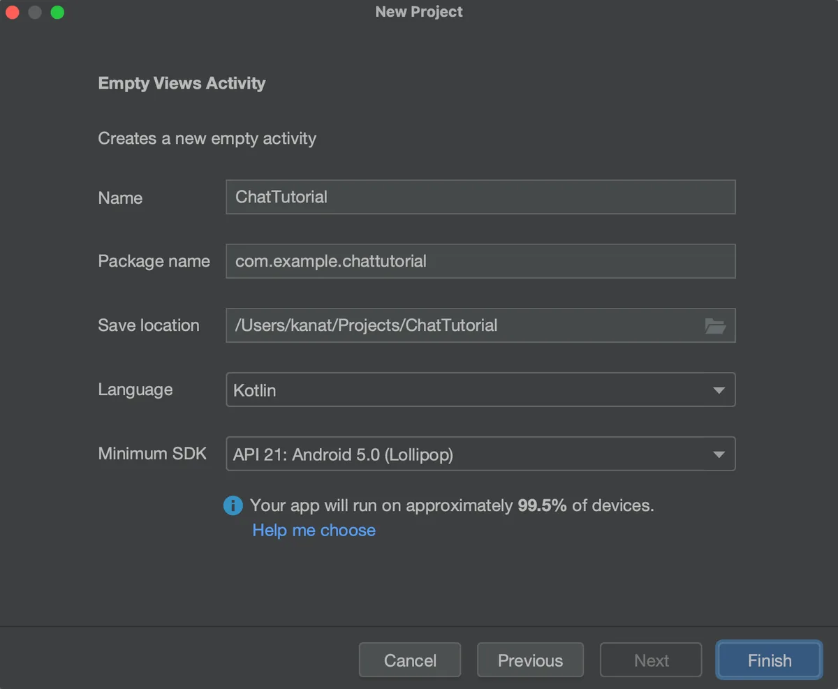 Set up demo messaging app in Android Studio