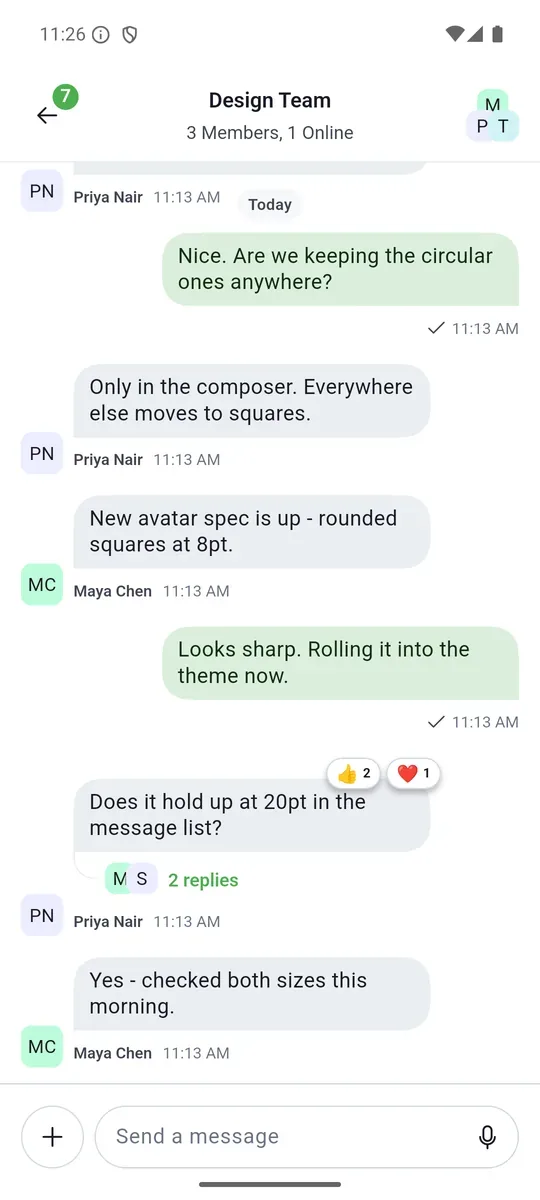 Screenshot showing rounded-square avatars