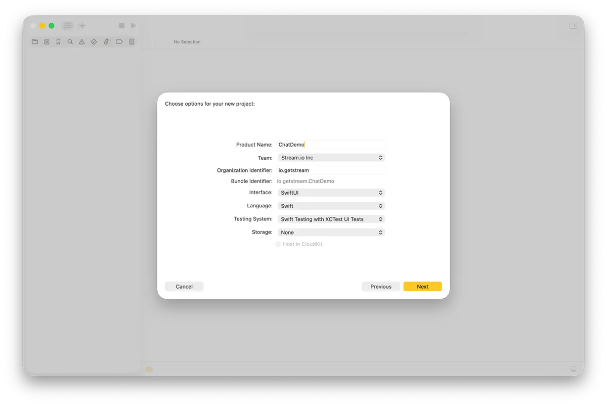 Image shows an App project being created