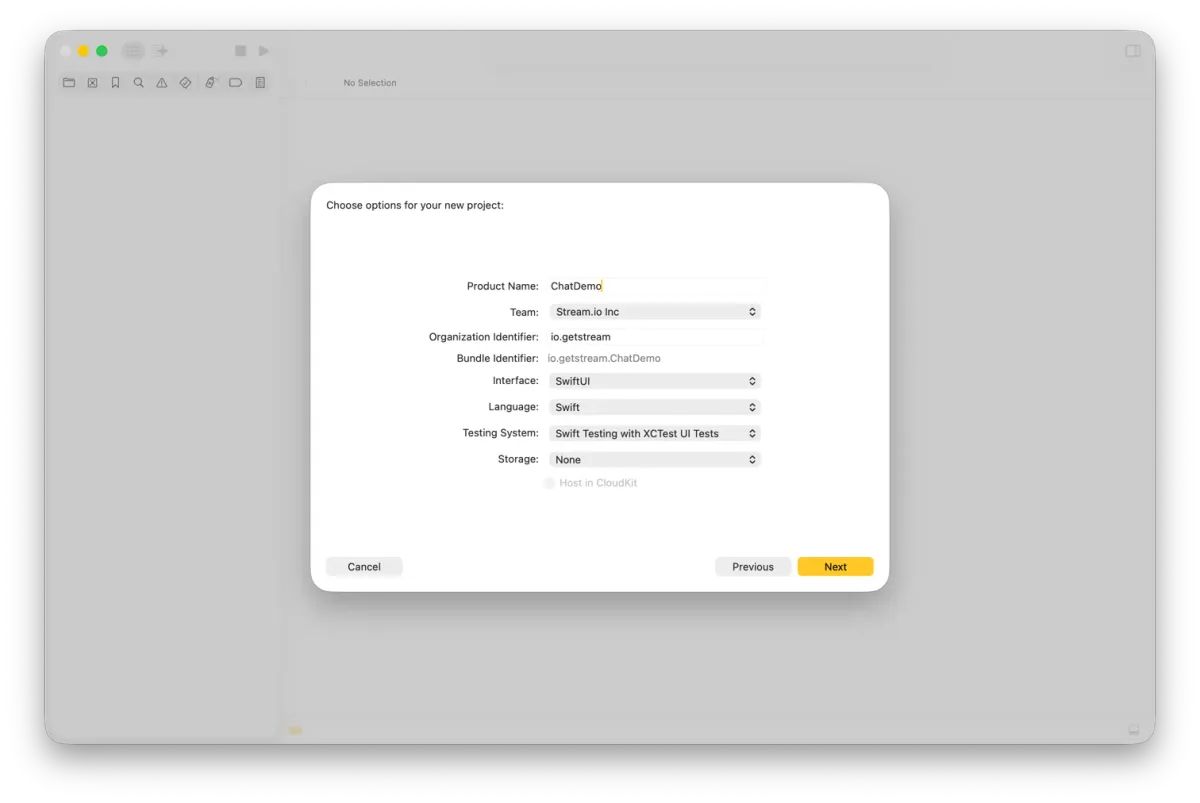 Screenshot showing the creation of a project