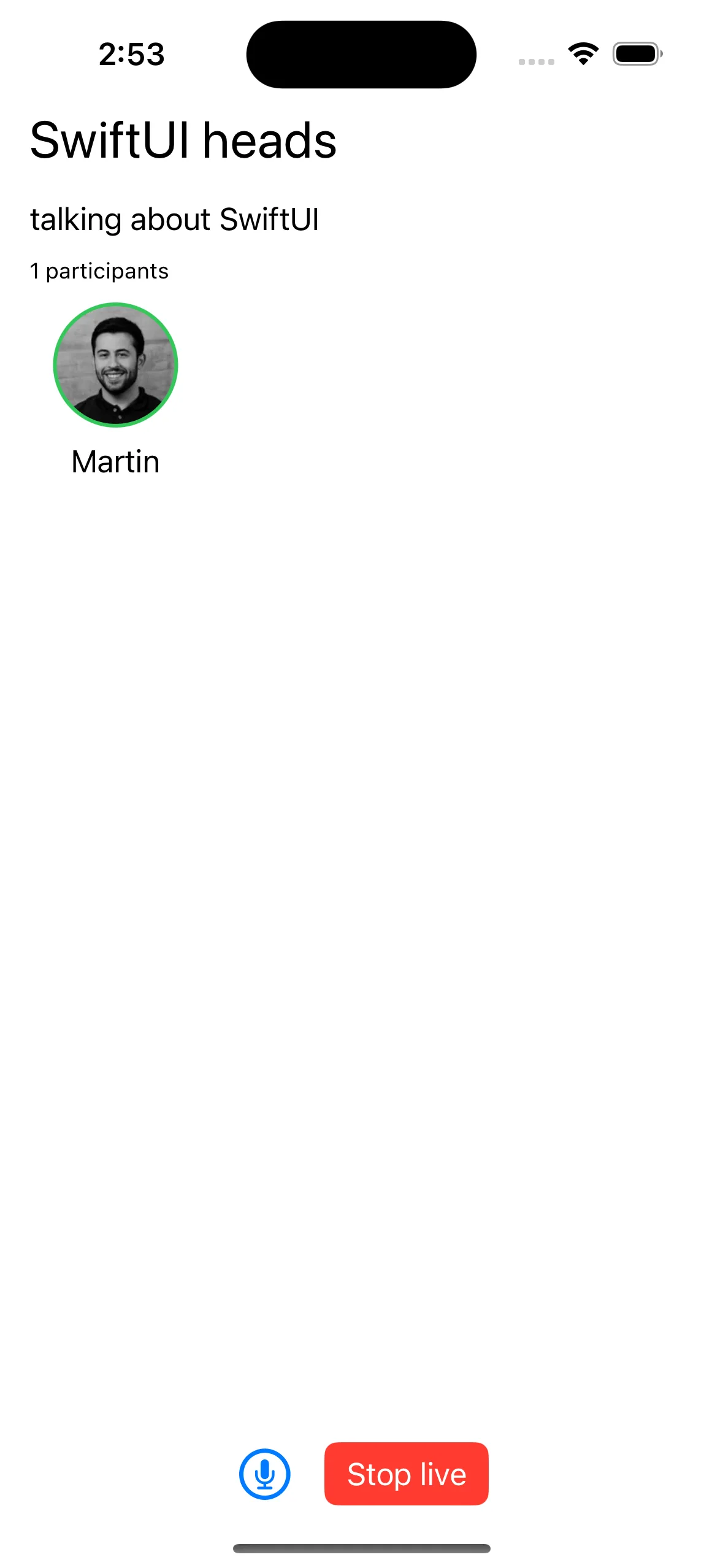 Preview of the app with participants list