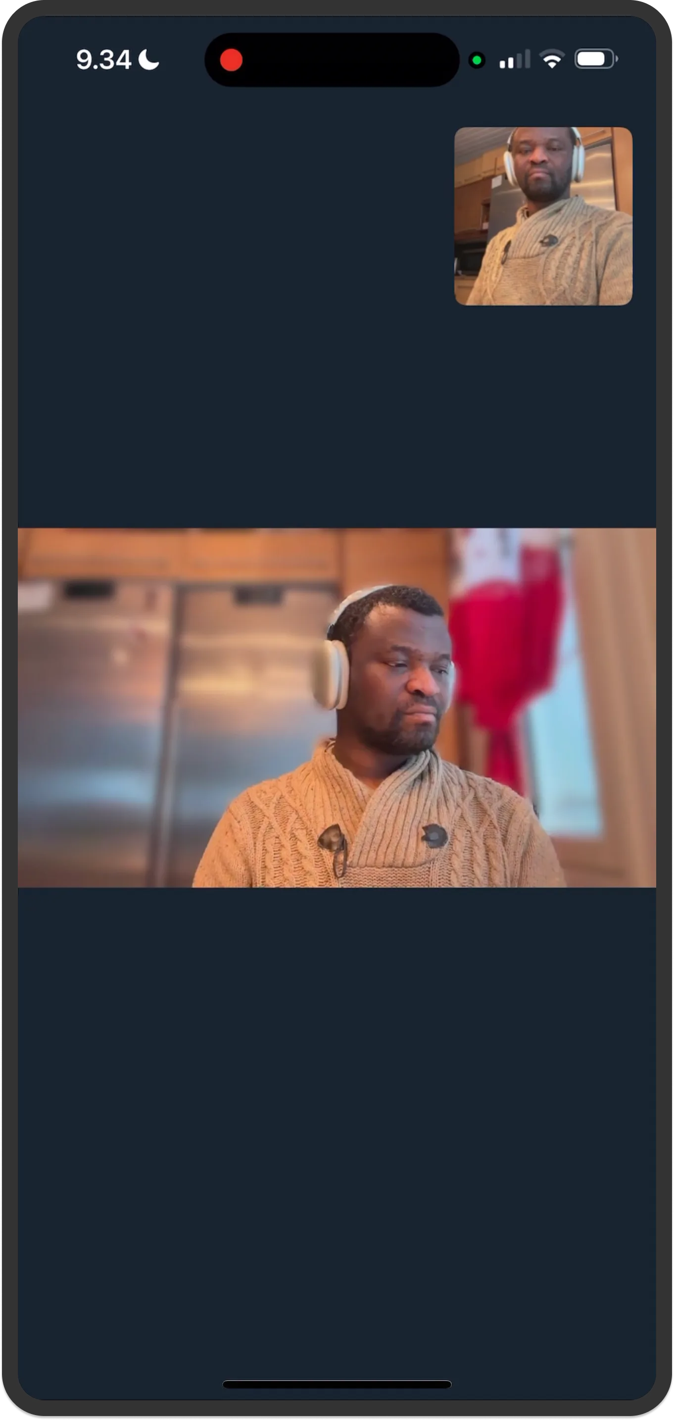 Preview of a call running with the local video floating at the top right.