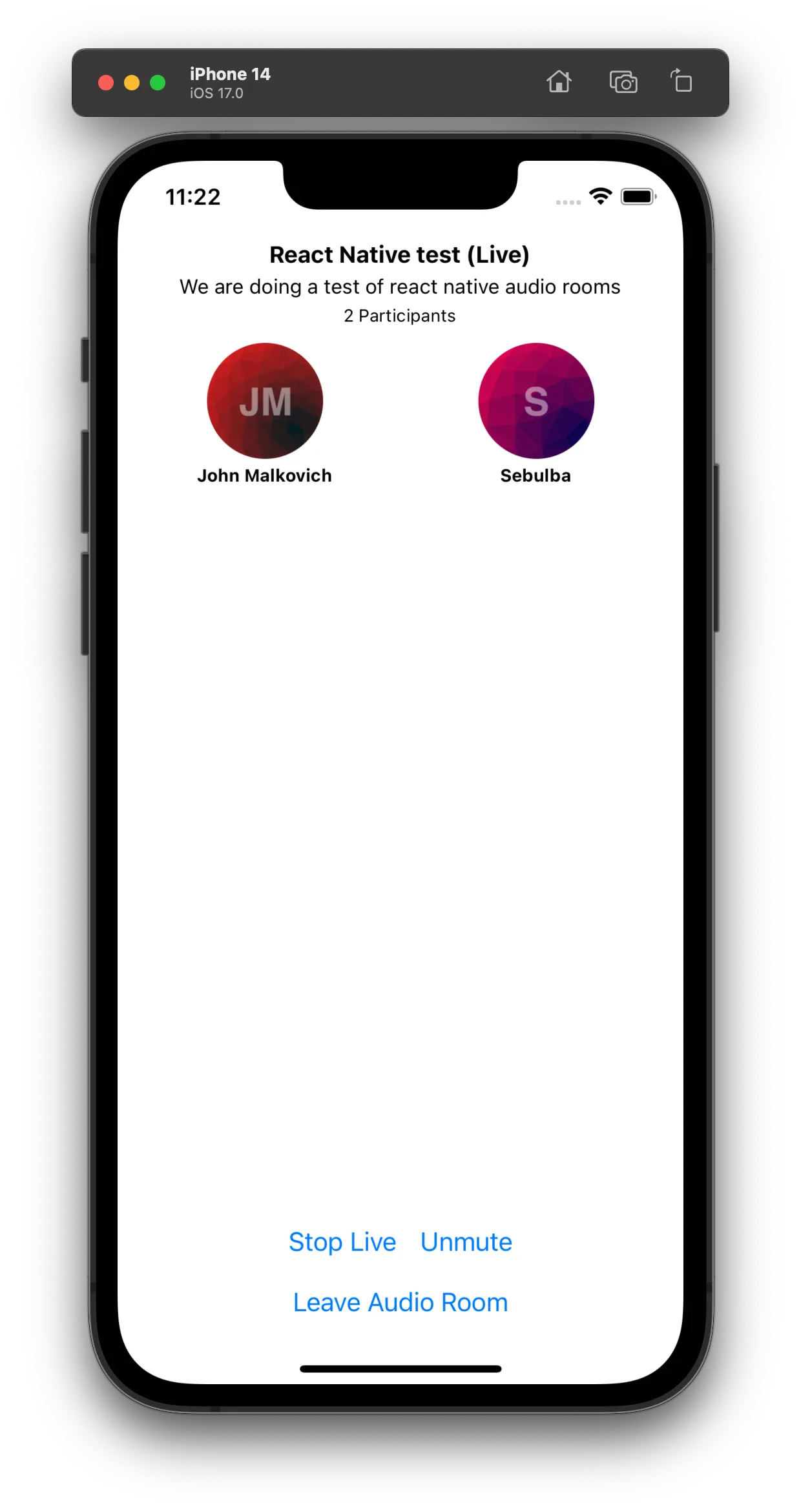 Preview of the audio room UI
