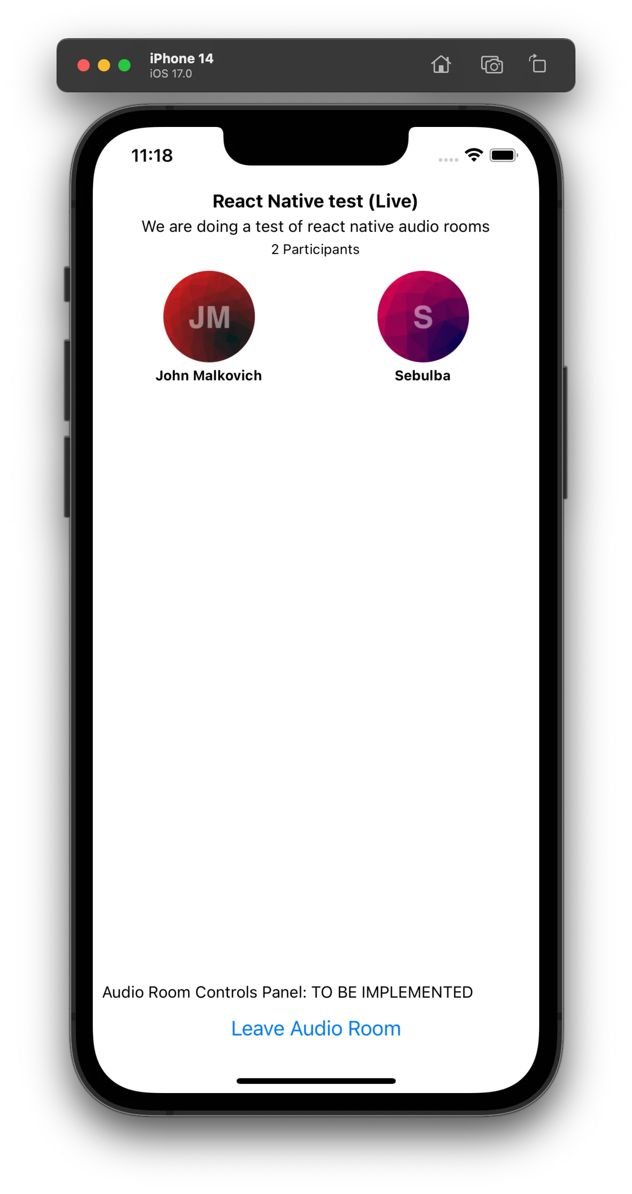 Preview of the audio room UI