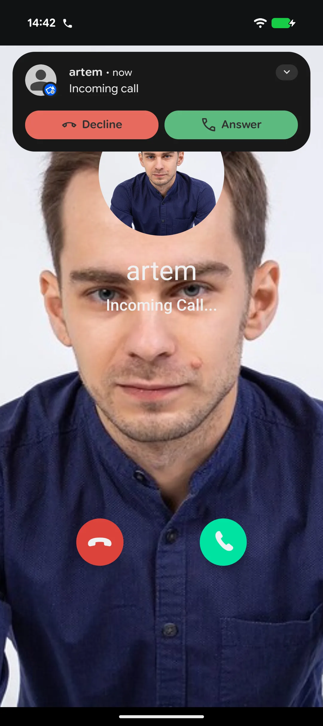 Preview of Android incoming call notification
