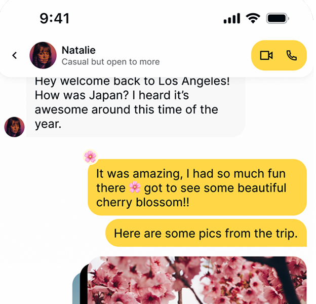 Social app chat interface showing a dating app powered by Stream