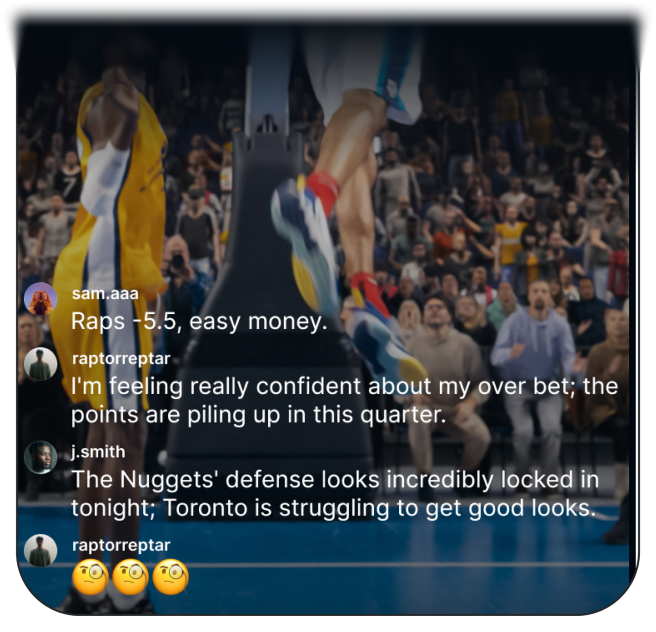 Live sports chat with in-app betting reactions during a prediction market event