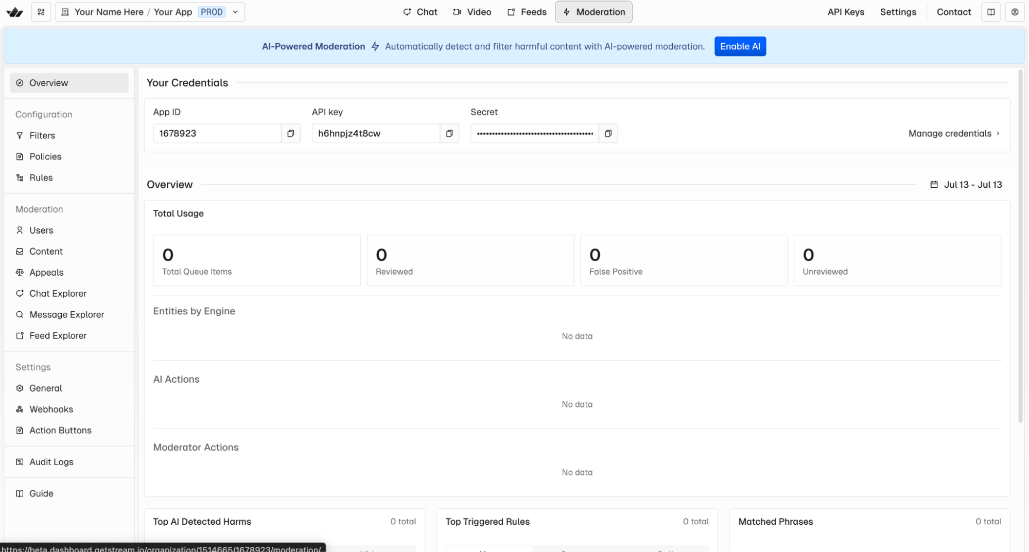 Stream Moderation Dashboard overview